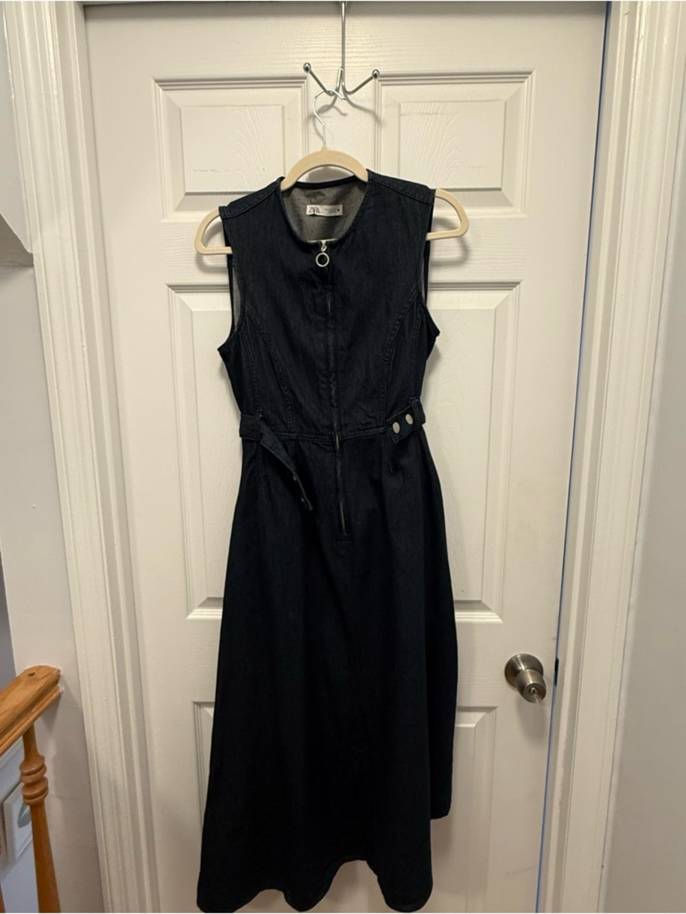 Zara Black Sleeveless Zip-Front Midi Dress